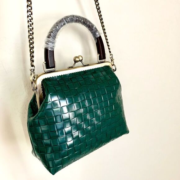 Vintage style Handmade Genuine Embossed Leather Top Handle Bag & Small Purse Set - Picture 9 of 16